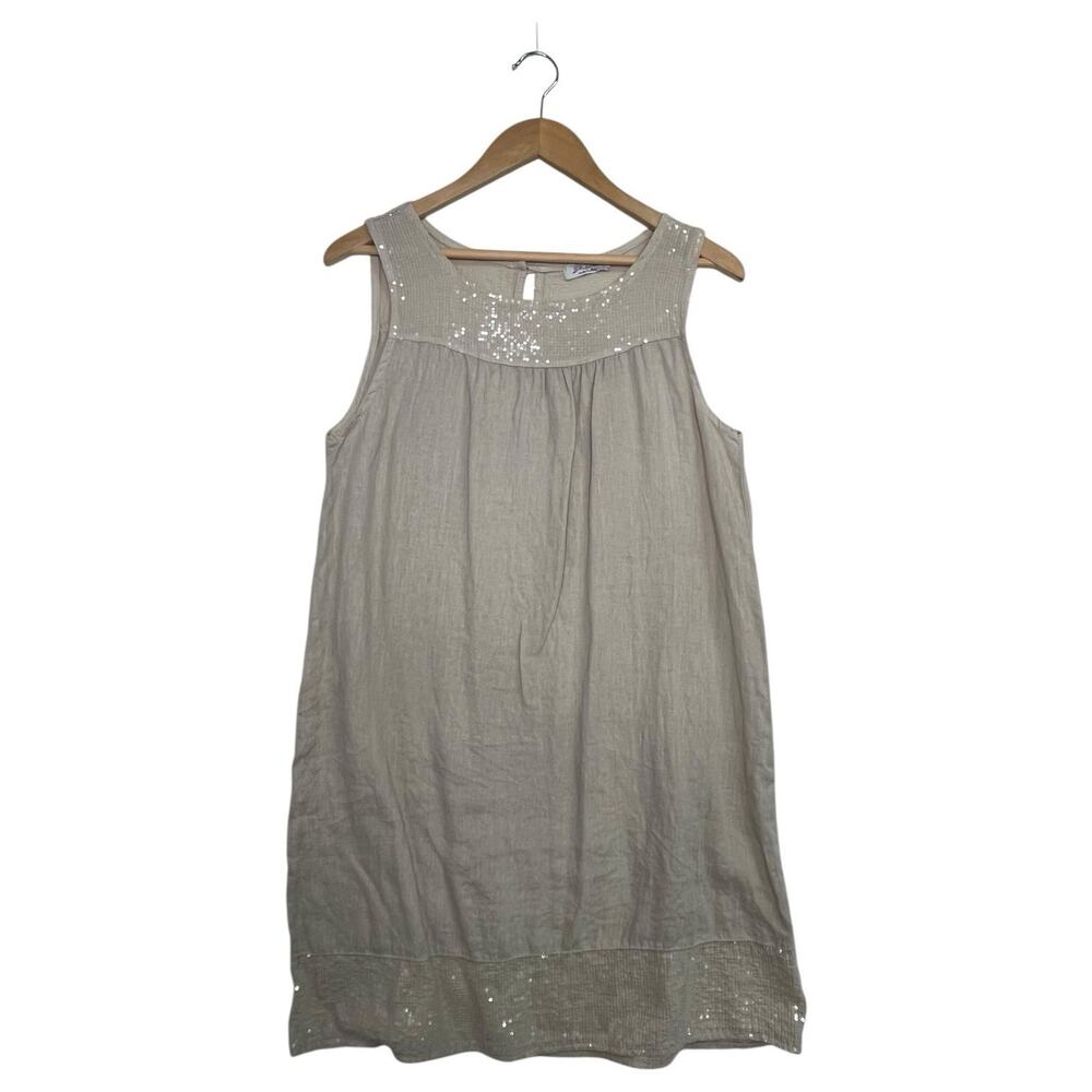Blue Orchid Tank Dress Womens Extra Small Beige Linen Sequined Beach Cruise